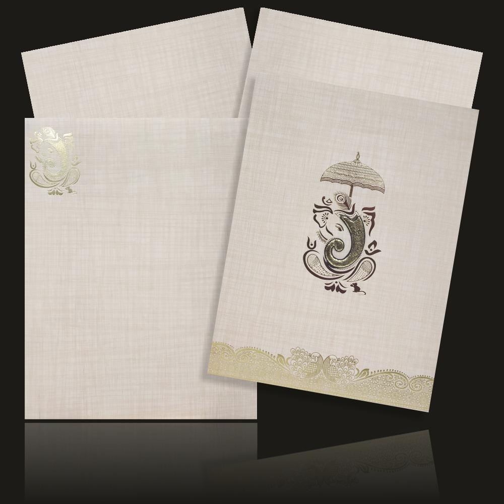 Lovely Grey Shading With Ganesha Wedding Invitation Card-KNK50162-4